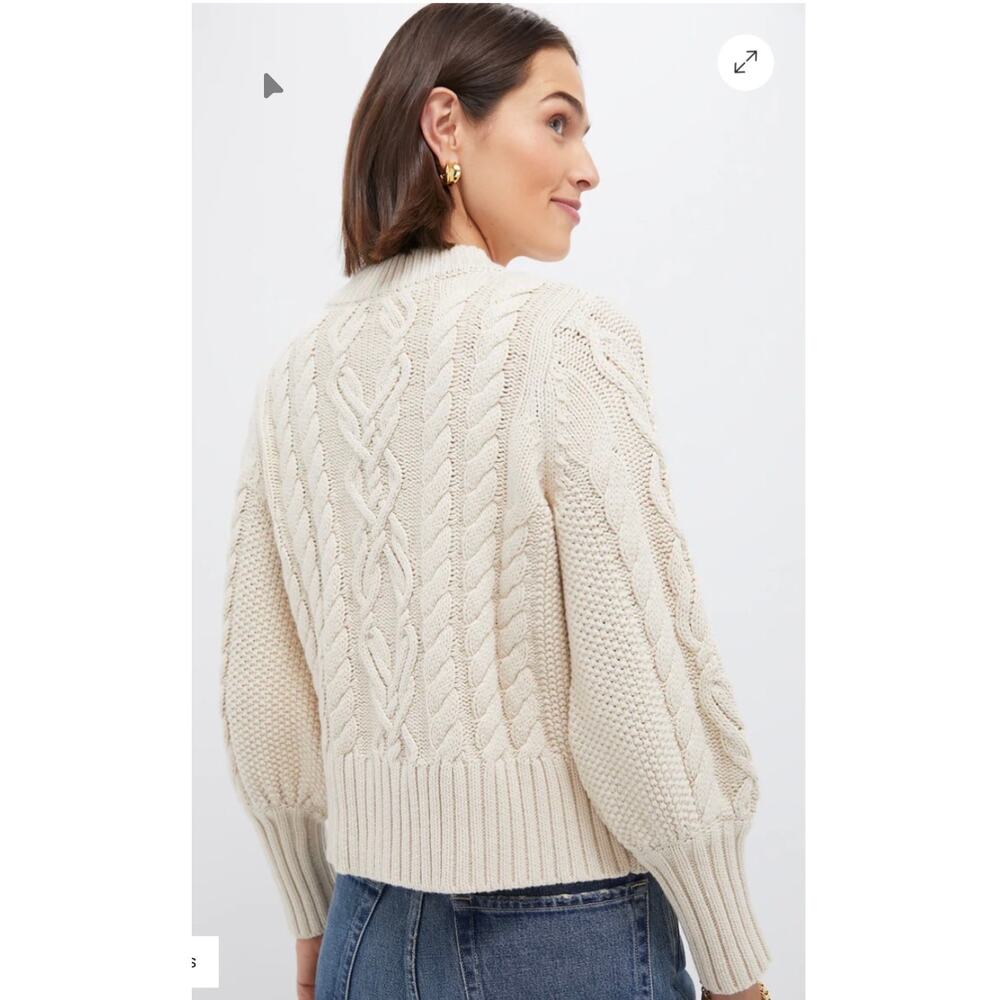 Tuckernuck Cream Cable Knit Sandstone Cotton Colette Cardigan Size SM Preppy - Picture 4 of 6